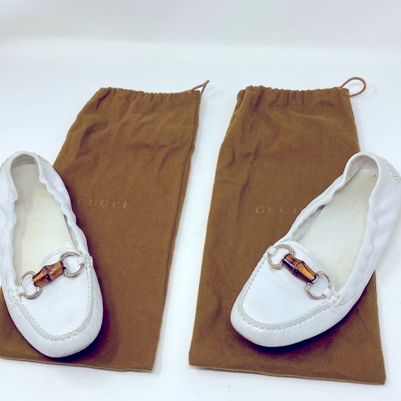 Gucci White Leather Bamboo Horsebit Loafers Size 37.5 - Picture 11 of 11